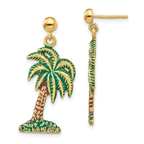 14k gold palm tree earrings.